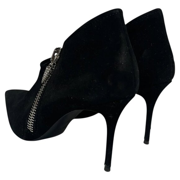 Giuseppe Zanotti Black Suede Pointed Toe Zip Booties Heels - Picture 1 of 4